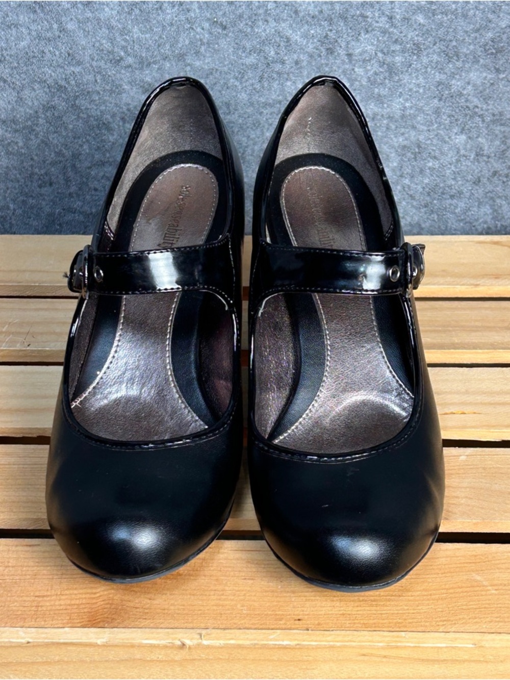 Solesenseability Size 9 Black Mary Jane Heeled Pumps Buckle Strap Casual Career